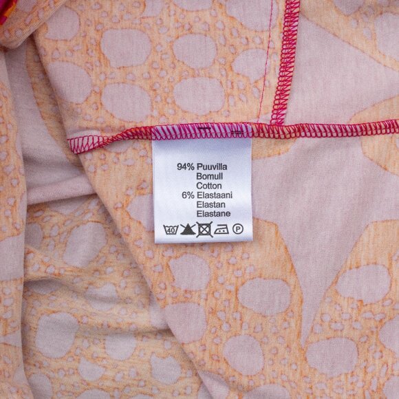 Marimekko Shift Mini Dress XS Pink Yellow Abstract Mod Print Cotton Pockets - Picture 7 of 8